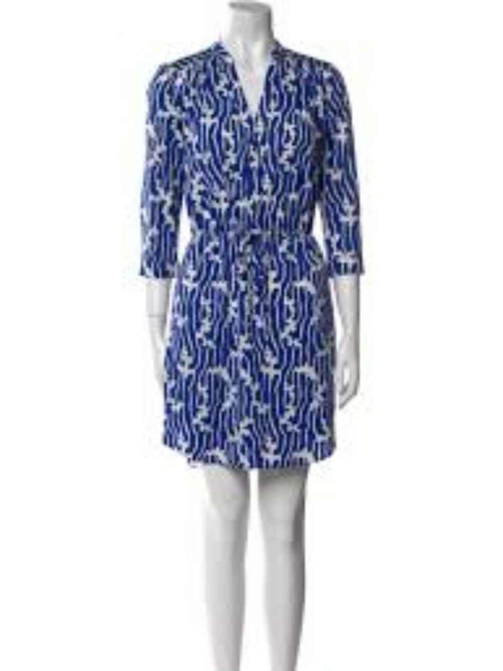 Diane Von Furstenberg Blue and White Printed Midi Dress